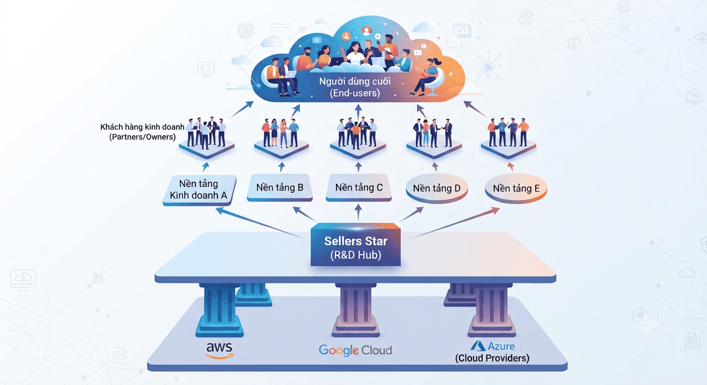 Mô hình sinh thái Sellers Star: cloud providers, R&D Hub, nền tảng kinh doanh, đối tác và người dùng cuối